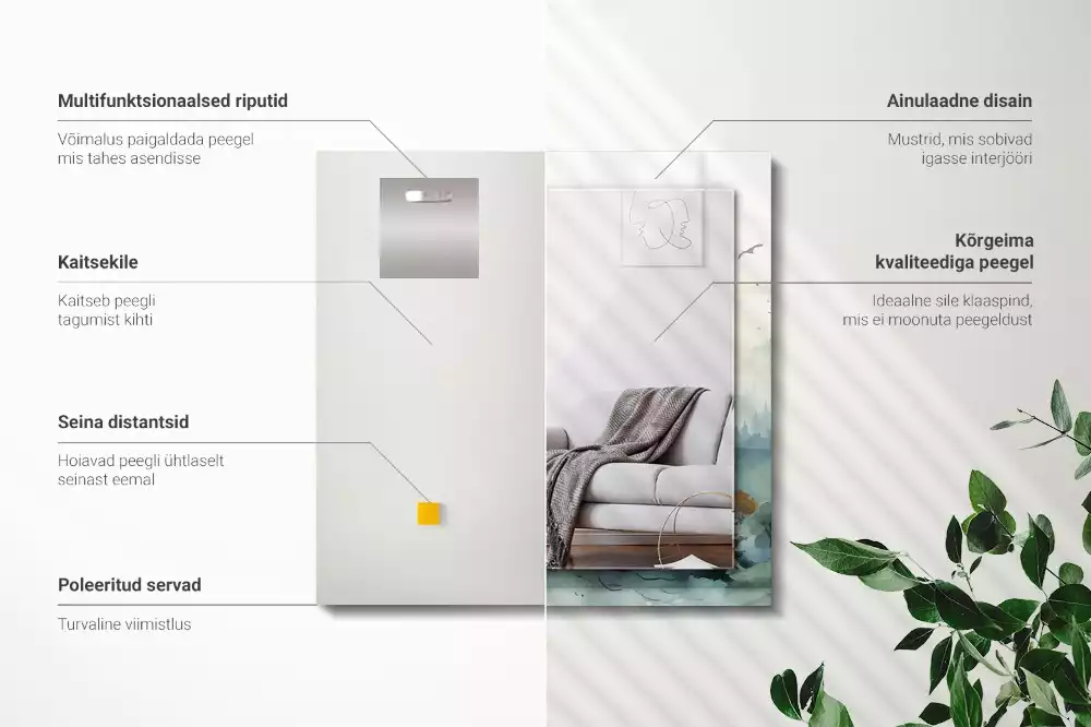 Lustro dekoracyjne prostokątne z motywem lasu we mgle