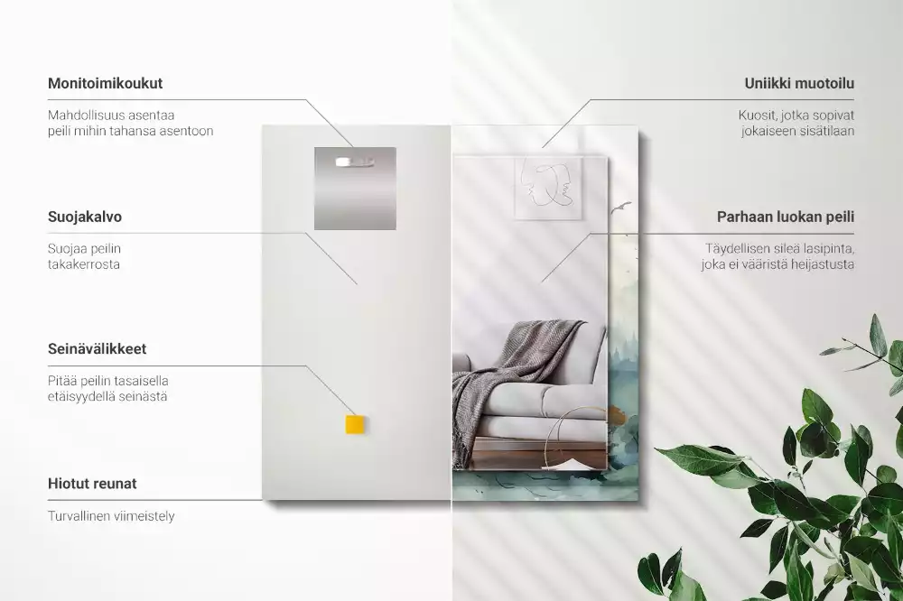 Lustro dekoracyjne prostokątne z motywem lasu we mgle