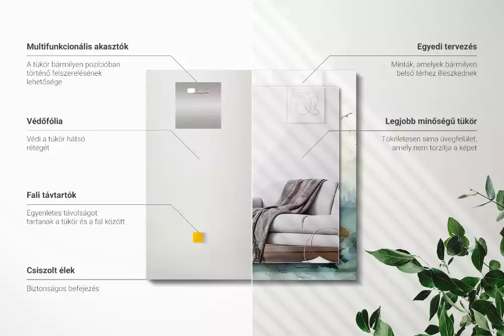 Lustro dekoracyjne prostokątne z motywem lasu we mgle