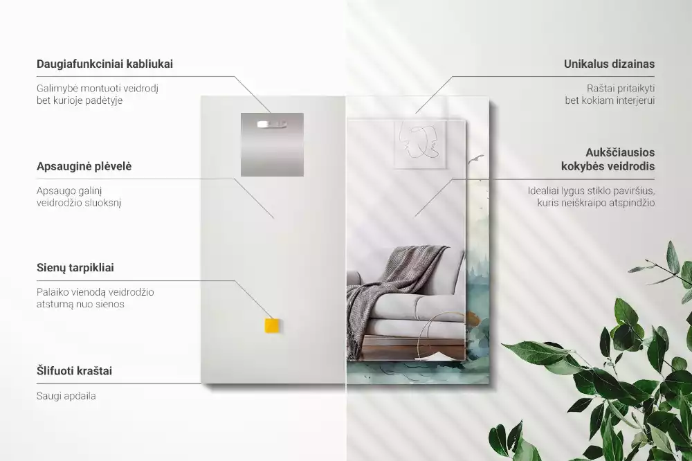 Lustro dekoracyjne prostokątne z motywem lasu we mgle