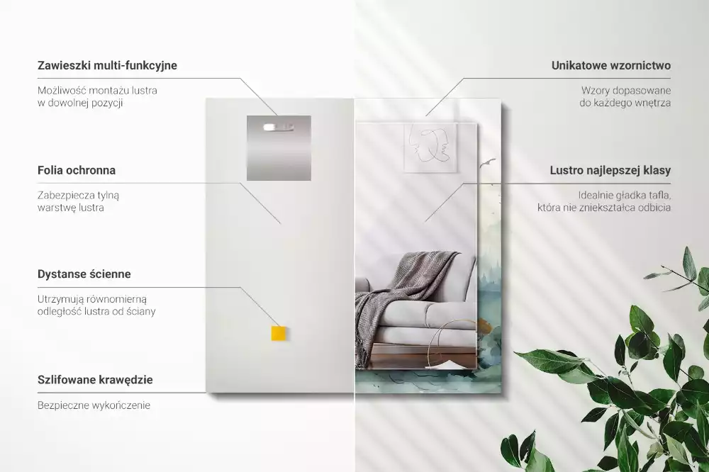 Lustro dekoracyjne prostokątne z motywem lasu we mgle