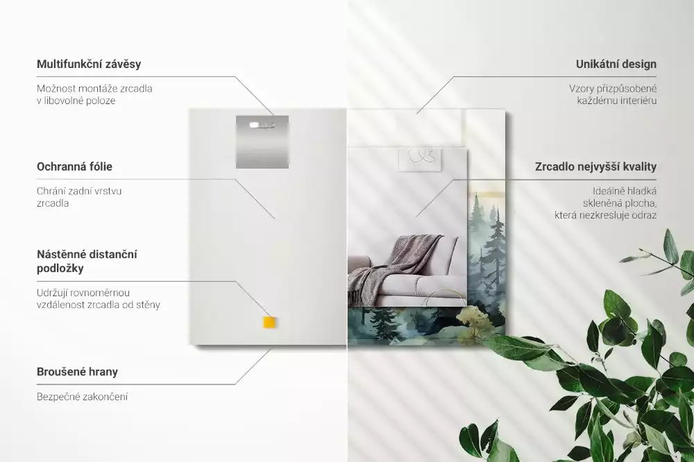 Lustro dekoracyjne prostokątne z motywem lasu we mgle