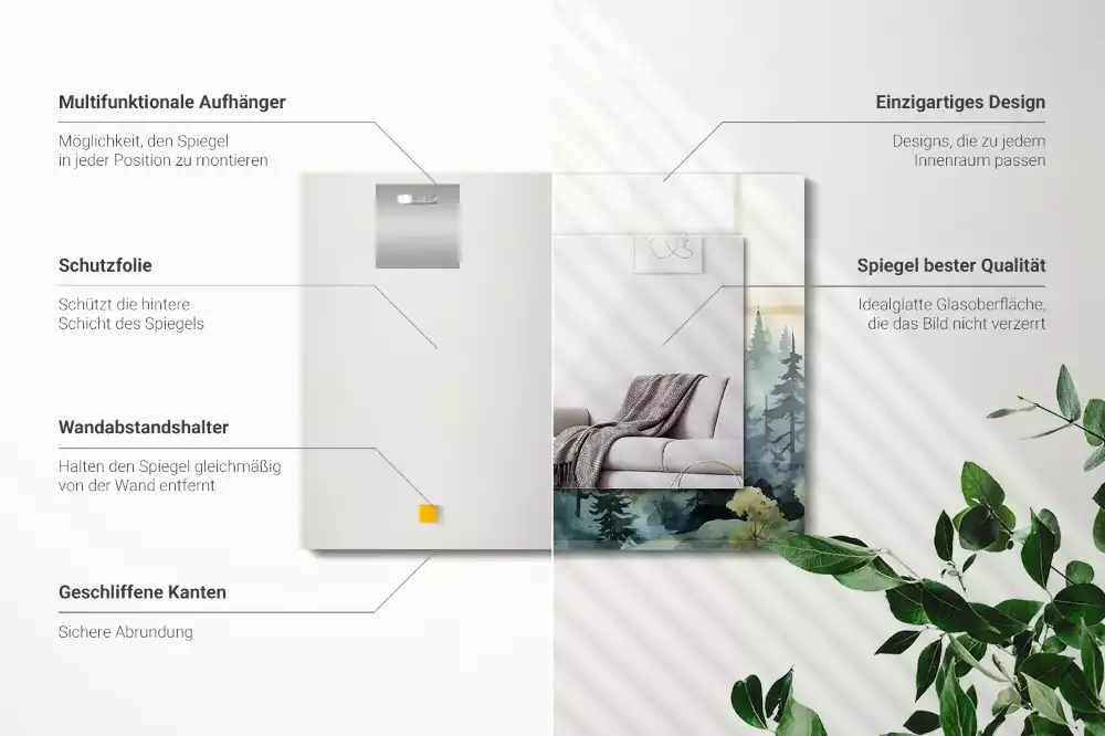 Lustro dekoracyjne prostokątne z motywem lasu we mgle