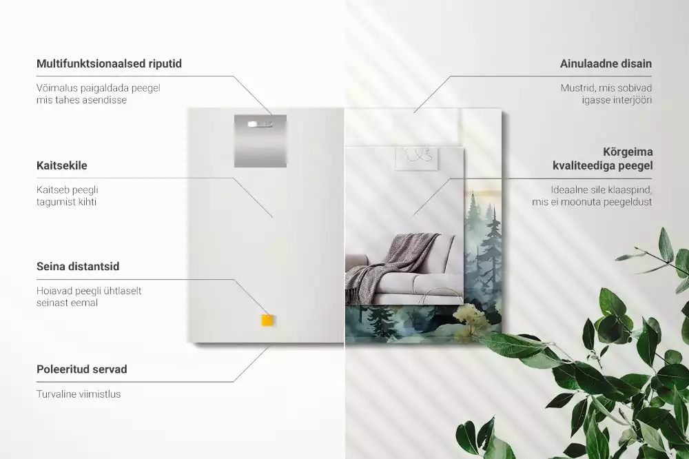 Lustro dekoracyjne prostokątne z motywem lasu we mgle