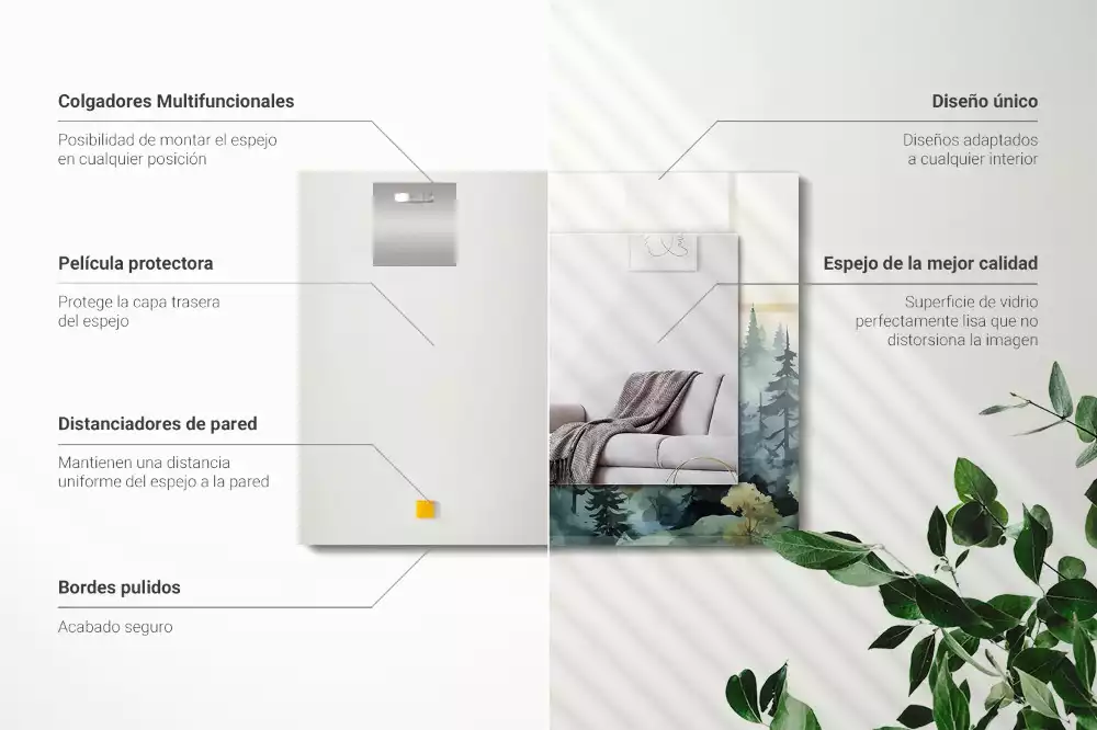 Lustro dekoracyjne prostokątne z motywem lasu we mgle