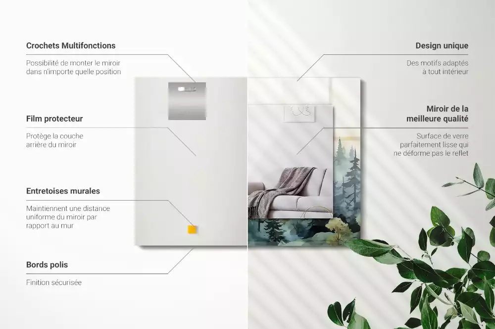 Lustro dekoracyjne prostokątne z motywem lasu we mgle