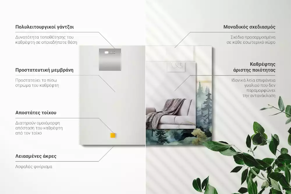 Lustro dekoracyjne prostokątne z motywem lasu we mgle