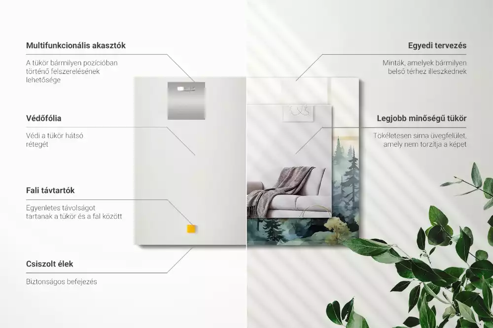 Lustro dekoracyjne prostokątne z motywem lasu we mgle