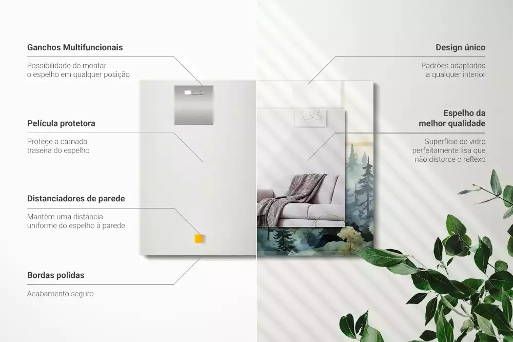 Lustro dekoracyjne prostokątne z motywem lasu we mgle