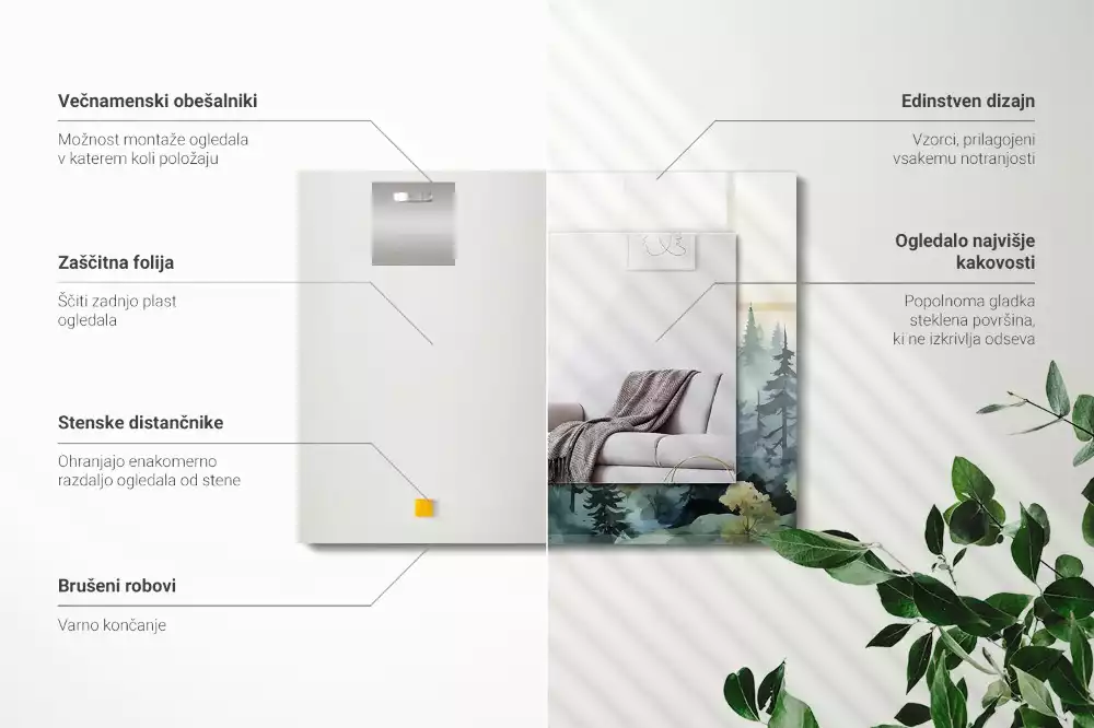 Lustro dekoracyjne prostokątne z motywem lasu we mgle