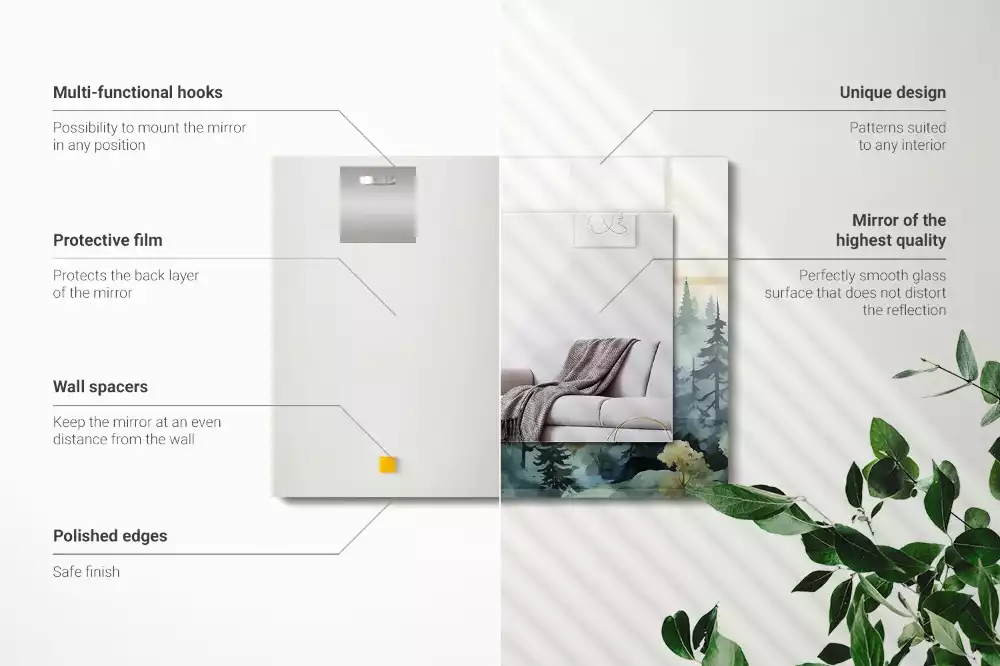 Lustro dekoracyjne prostokątne z motywem lasu we mgle