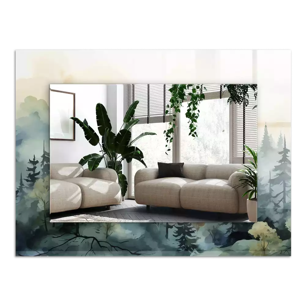 Lustro dekoracyjne prostokątne z motywem lasu we mgle