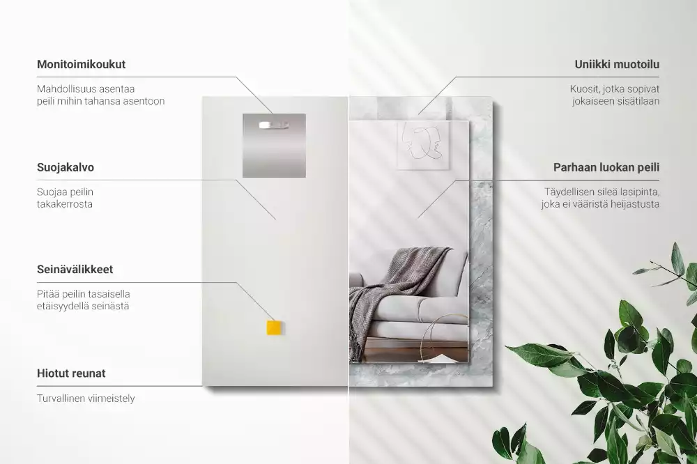 Lustro prostokątne z nadrukiem w szary marmur z charakterystycznymi żyłkami