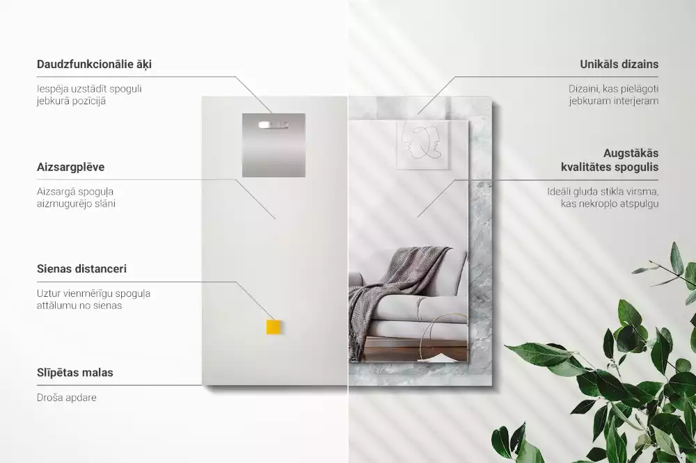 Lustro prostokątne z nadrukiem w szary marmur z charakterystycznymi żyłkami