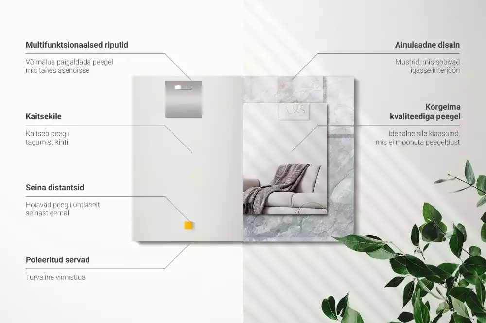 Lustro prostokątne z nadrukiem w szary marmur z charakterystycznymi żyłkami