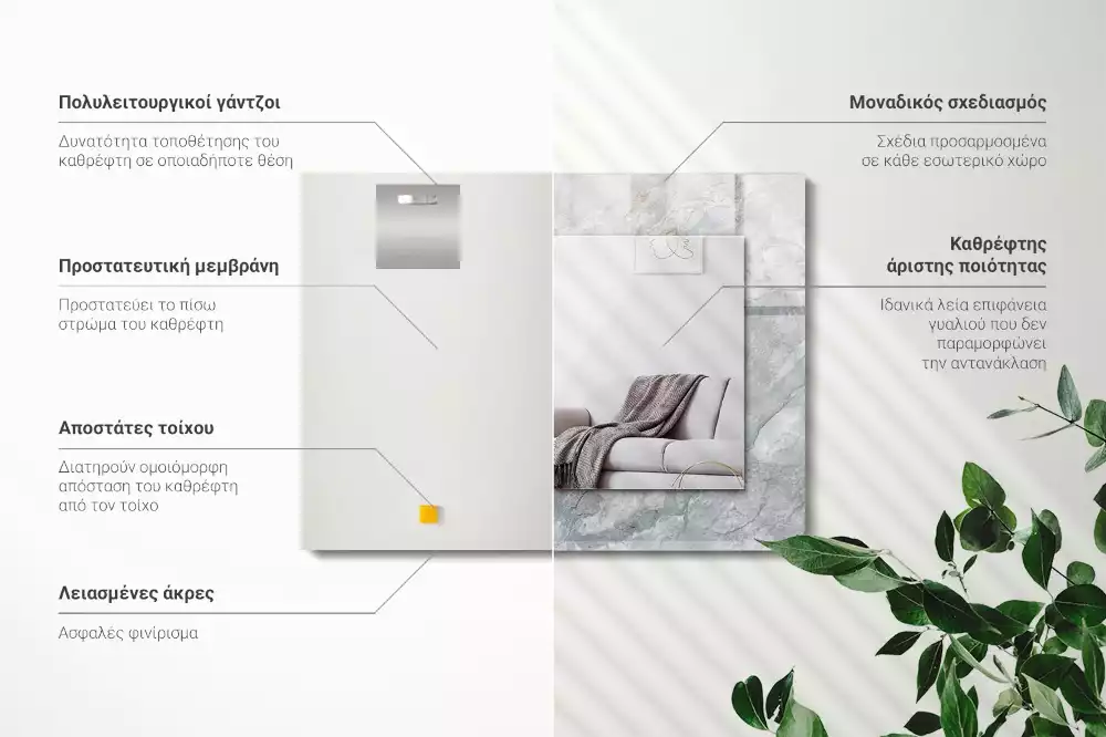 Lustro prostokątne z nadrukiem w szary marmur z charakterystycznymi żyłkami