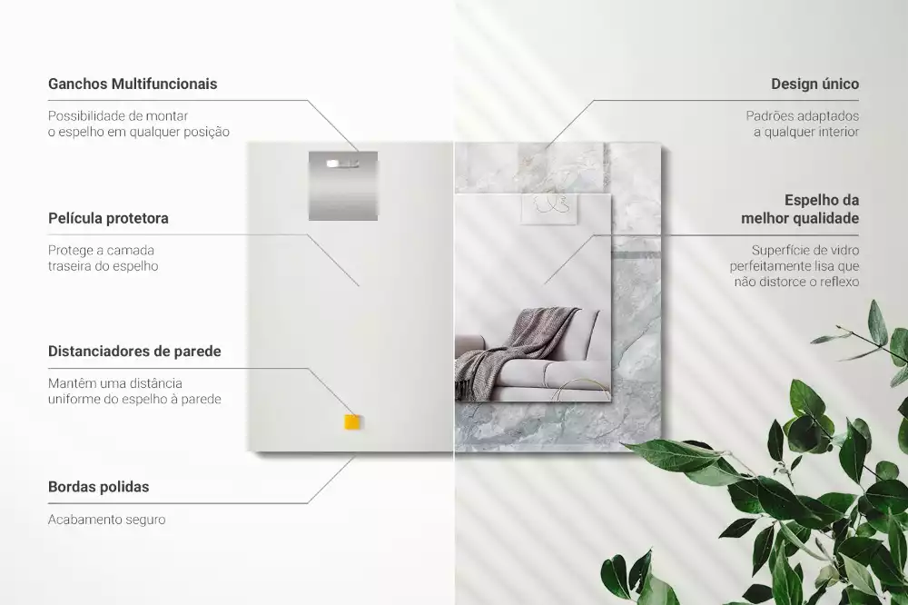 Lustro prostokątne z nadrukiem w szary marmur z charakterystycznymi żyłkami