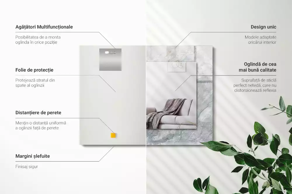 Lustro prostokątne z nadrukiem w szary marmur z charakterystycznymi żyłkami