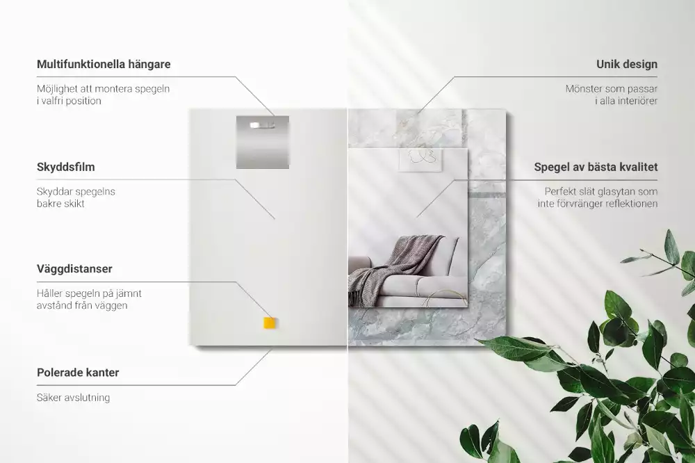 Lustro prostokątne z nadrukiem w szary marmur z charakterystycznymi żyłkami