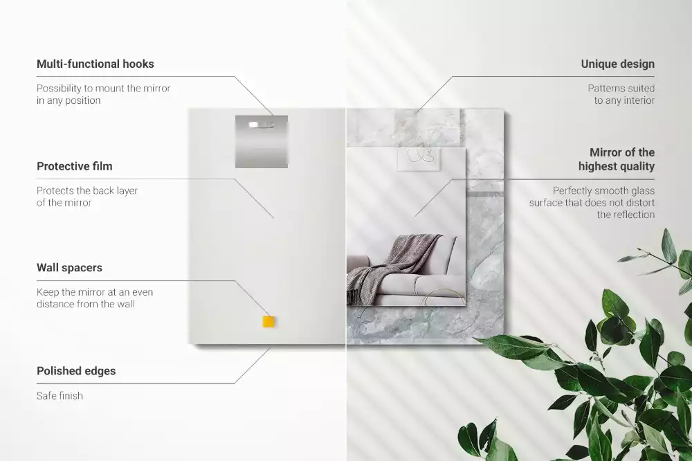 Lustro prostokątne z nadrukiem w szary marmur z charakterystycznymi żyłkami