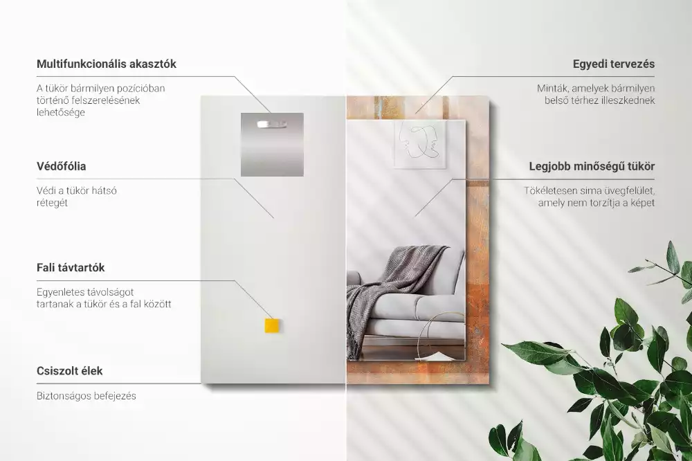 Lustro dekoracyjne z nadrukiem w motywie rdzy o metalicznej powierzchni