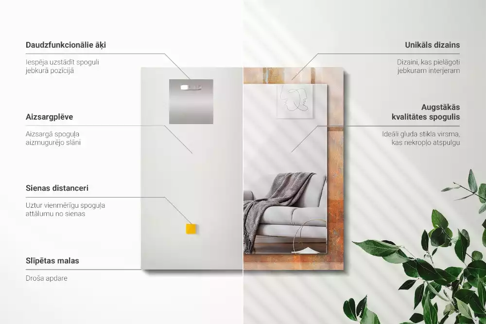 Lustro dekoracyjne z nadrukiem w motywie rdzy o metalicznej powierzchni