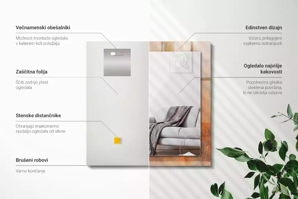 Lustro dekoracyjne z nadrukiem w motywie rdzy o metalicznej powierzchni