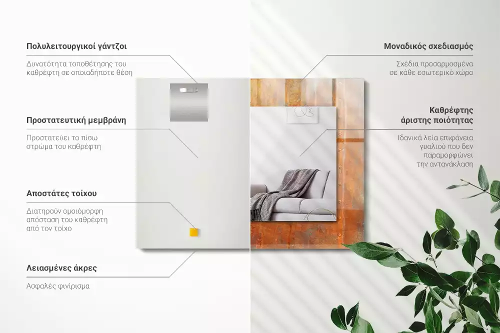 Lustro dekoracyjne z nadrukiem w motywie rdzy o metalicznej powierzchni