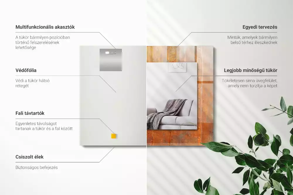 Lustro dekoracyjne z nadrukiem w motywie rdzy o metalicznej powierzchni