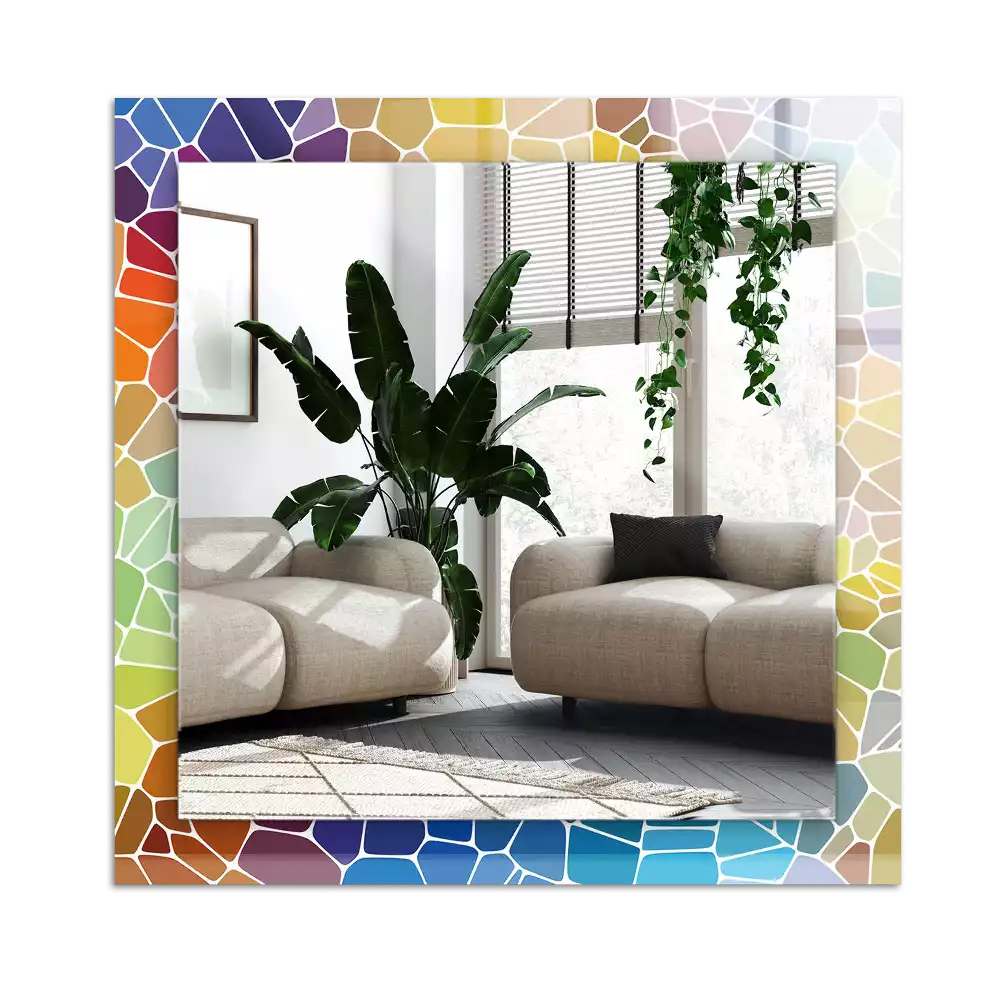 Lustro prostokątne z nadrukiem w motyw kolorowej abstrakcyjnej mozaiki