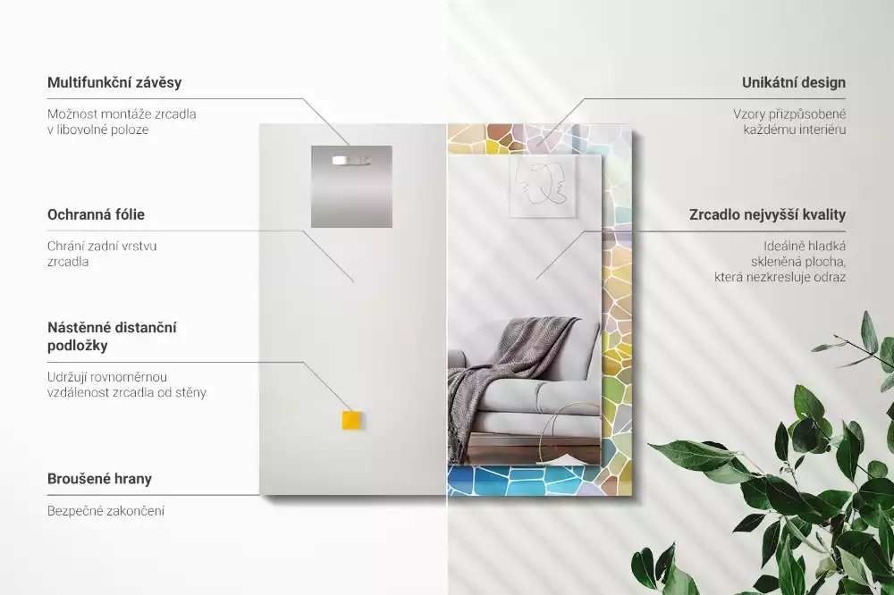 Lustro prostokątne z nadrukiem w motyw kolorowej abstrakcyjnej mozaiki