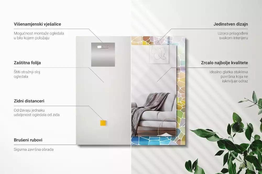 Lustro prostokątne z nadrukiem w motyw kolorowej abstrakcyjnej mozaiki