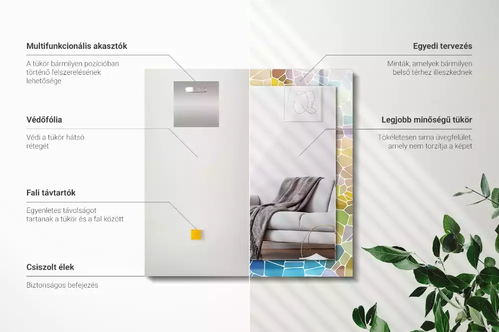 Lustro prostokątne z nadrukiem w motyw kolorowej abstrakcyjnej mozaiki