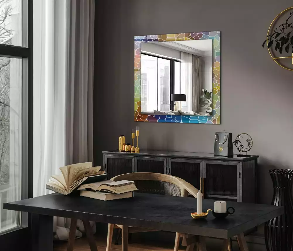 Lustro prostokątne z nadrukiem w motyw kolorowej abstrakcyjnej mozaiki