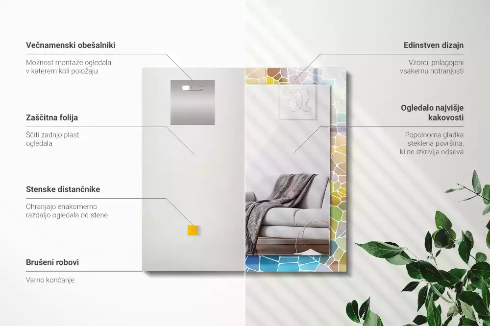 Lustro prostokątne z nadrukiem w motyw kolorowej abstrakcyjnej mozaiki
