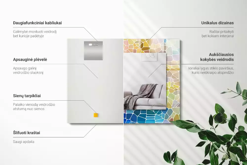 Lustro prostokątne z nadrukiem w motyw kolorowej abstrakcyjnej mozaiki