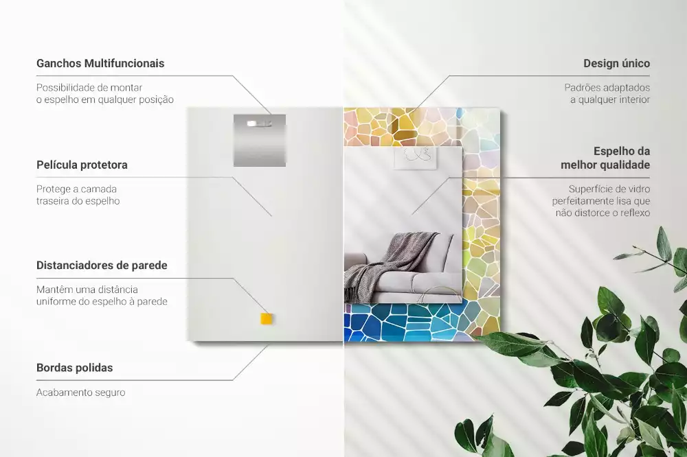 Lustro prostokątne z nadrukiem w motyw kolorowej abstrakcyjnej mozaiki