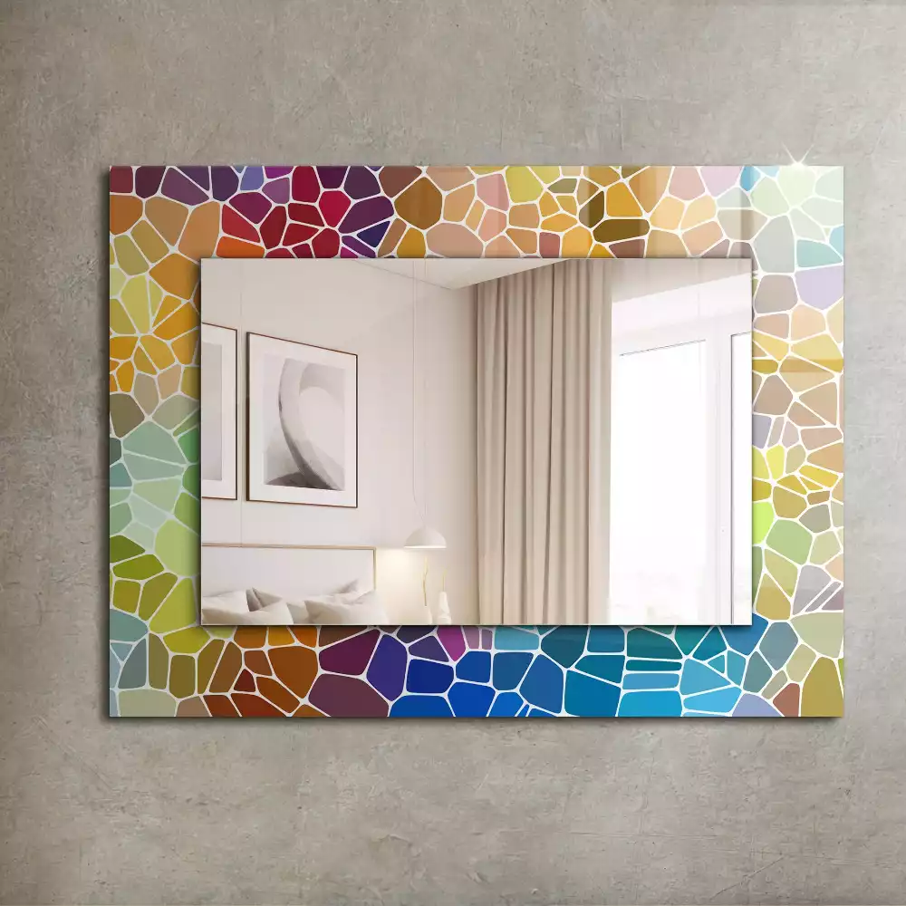 Lustro prostokątne z nadrukiem w motyw kolorowej abstrakcyjnej mozaiki