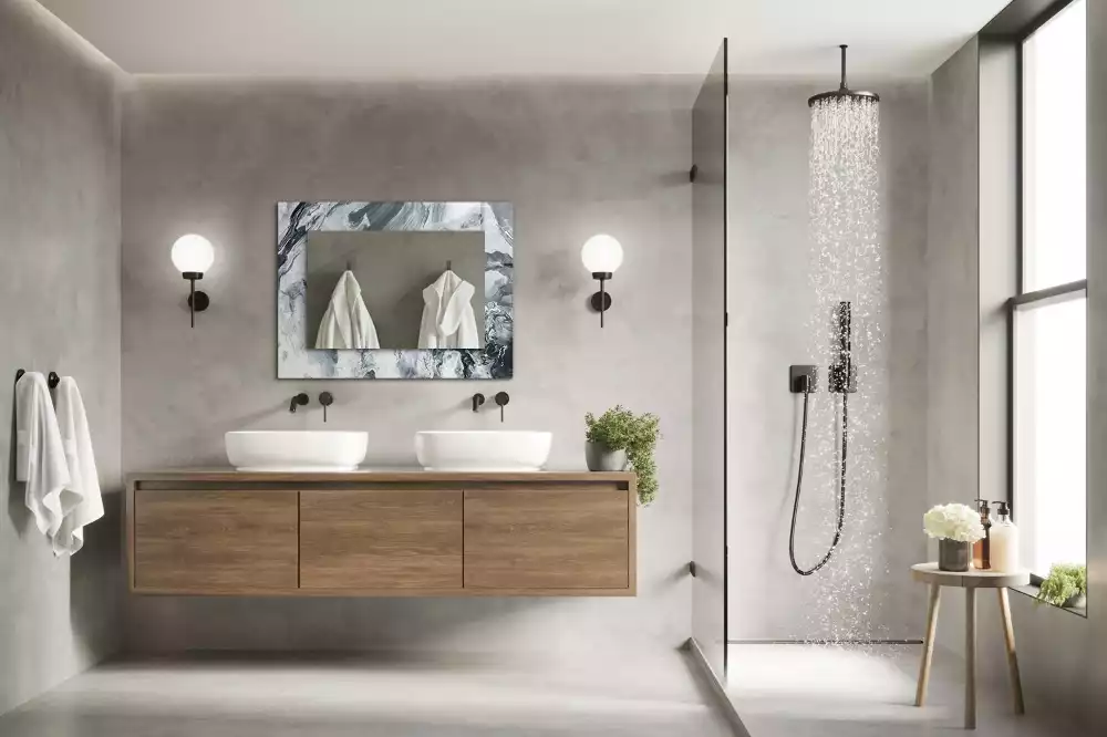 Lustro dekoracyjne prostokątne z nadrukiem przedstawiającym abstrakcyjną kompozycję malarską