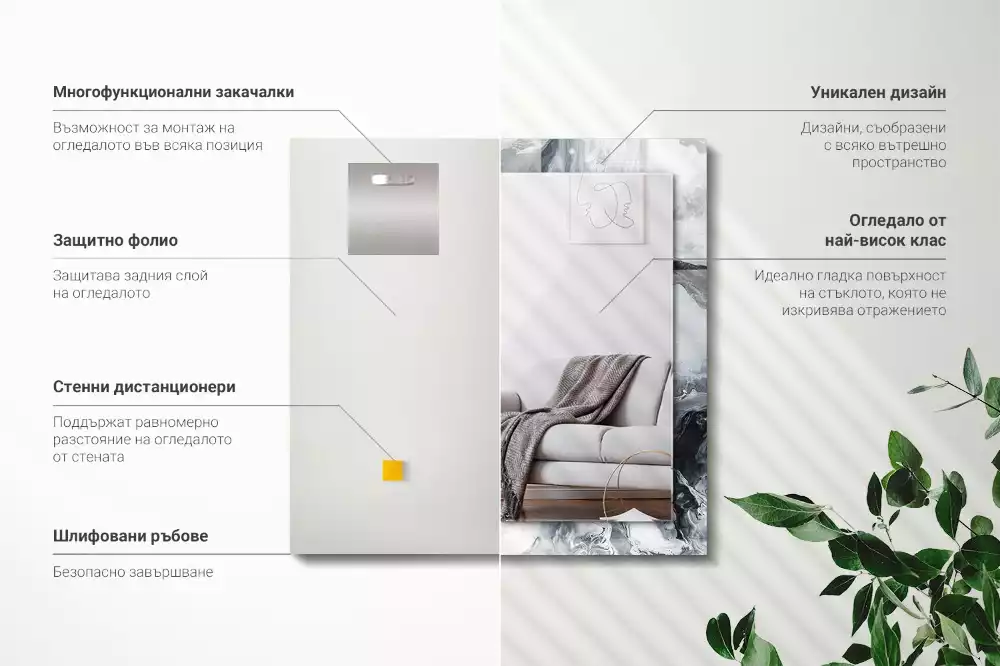 Lustro dekoracyjne prostokątne z nadrukiem przedstawiającym abstrakcyjną kompozycję malarską