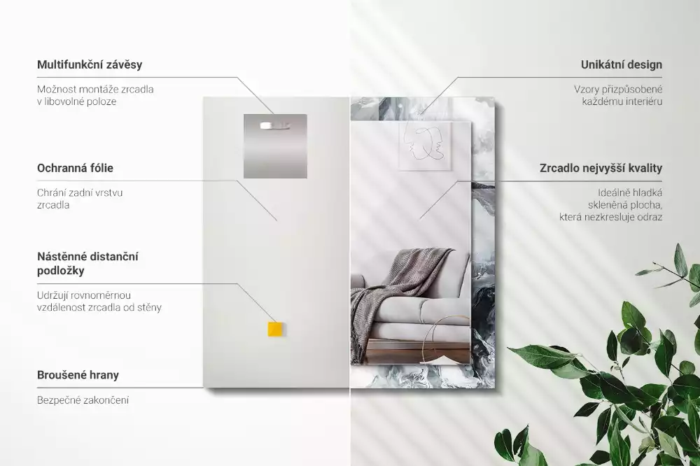 Lustro dekoracyjne prostokątne z nadrukiem przedstawiającym abstrakcyjną kompozycję malarską