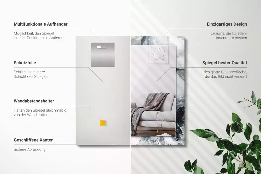 Lustro dekoracyjne prostokątne z nadrukiem przedstawiającym abstrakcyjną kompozycję malarską