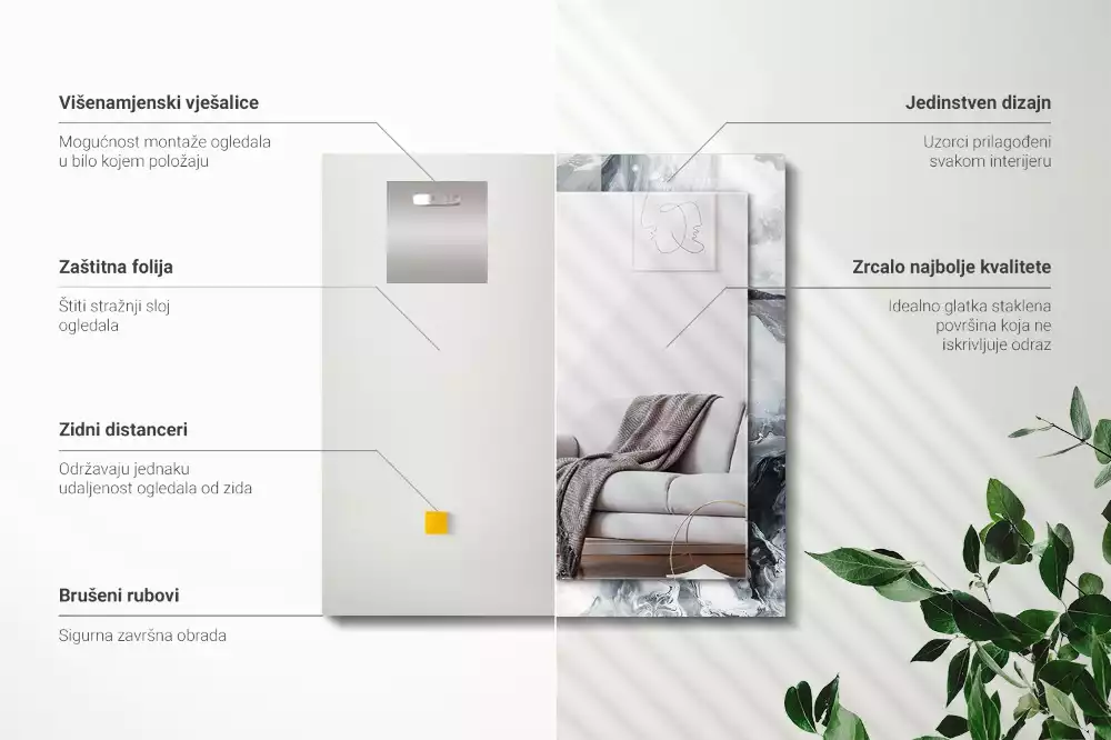 Lustro dekoracyjne prostokątne z nadrukiem przedstawiającym abstrakcyjną kompozycję malarską