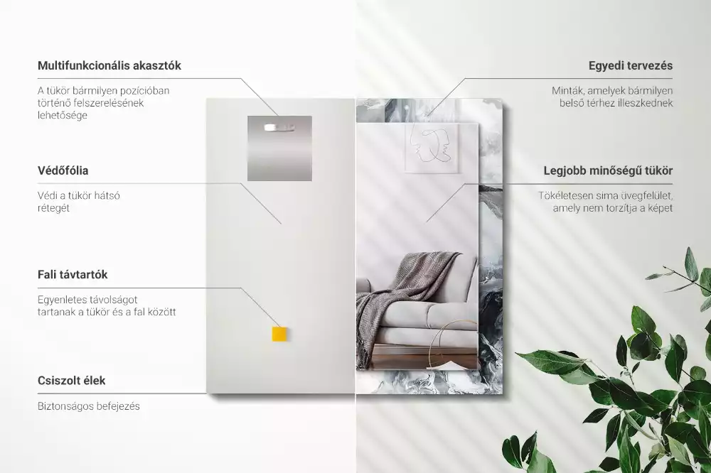 Lustro dekoracyjne prostokątne z nadrukiem przedstawiającym abstrakcyjną kompozycję malarską