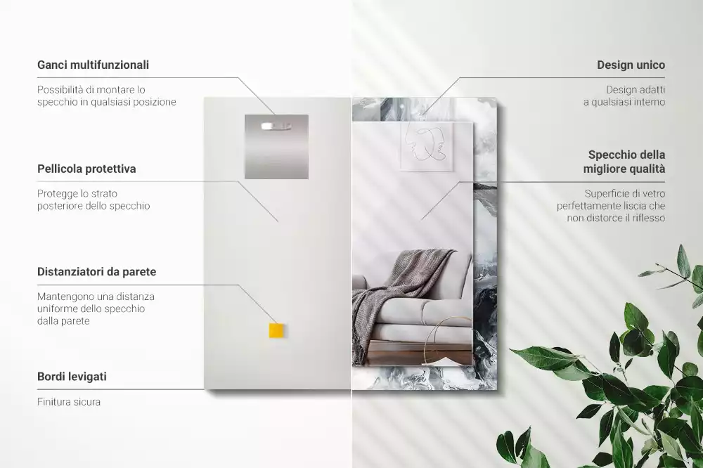 Lustro dekoracyjne prostokątne z nadrukiem przedstawiającym abstrakcyjną kompozycję malarską