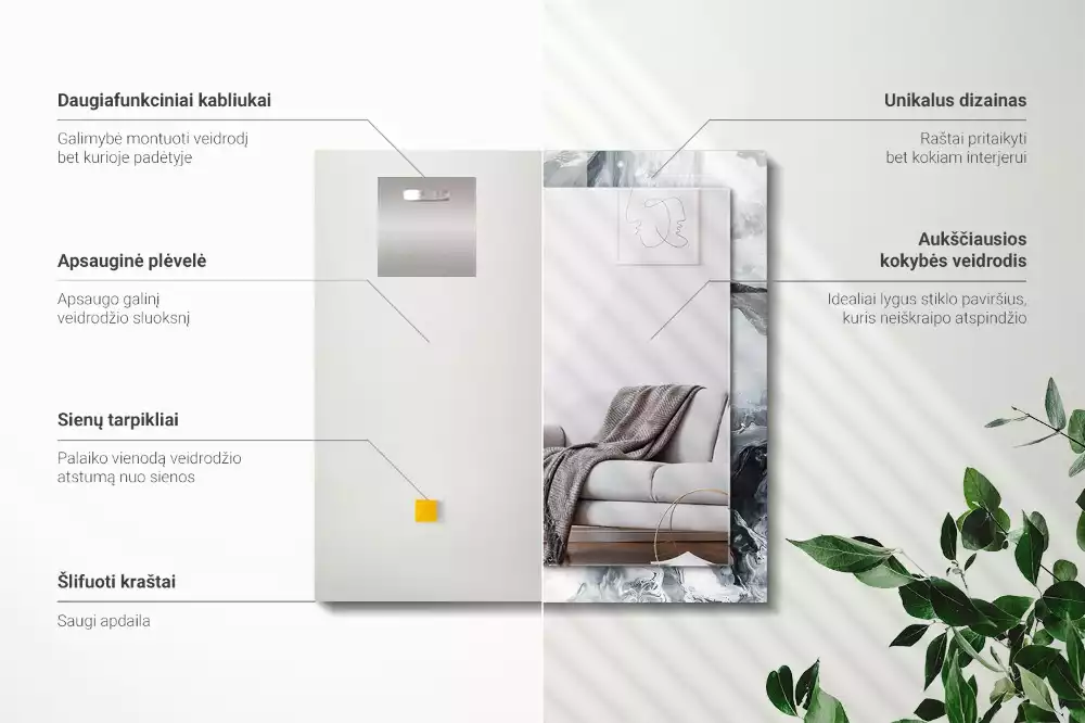 Lustro dekoracyjne prostokątne z nadrukiem przedstawiającym abstrakcyjną kompozycję malarską