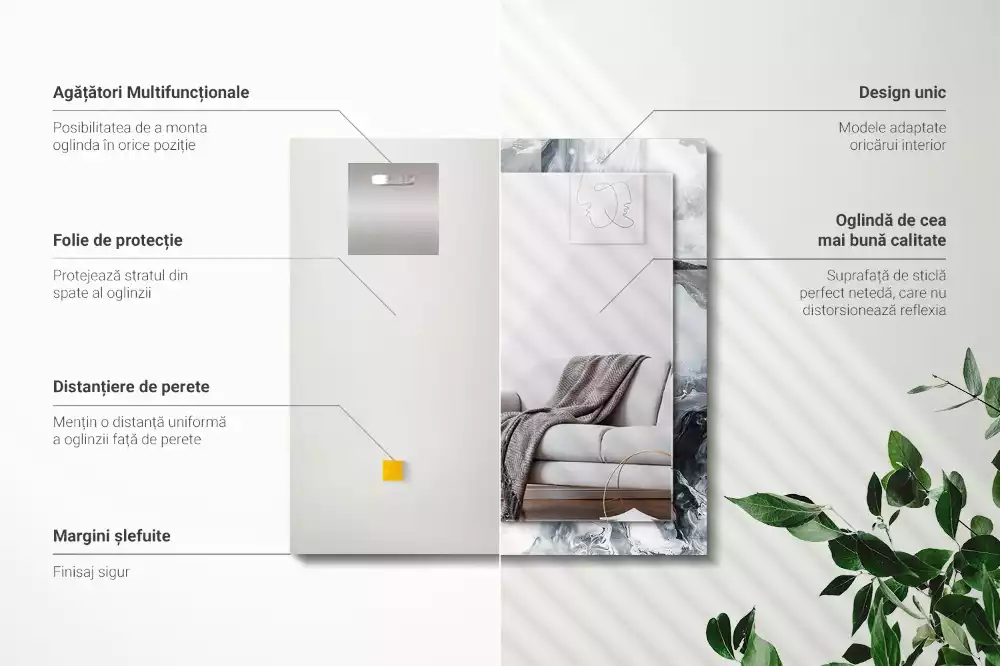 Lustro dekoracyjne prostokątne z nadrukiem przedstawiającym abstrakcyjną kompozycję malarską