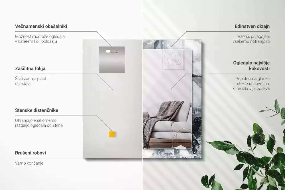 Lustro dekoracyjne prostokątne z nadrukiem przedstawiającym abstrakcyjną kompozycję malarską