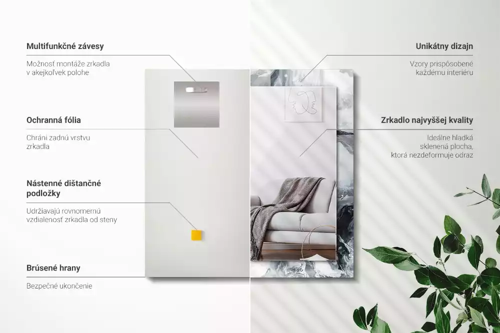 Lustro dekoracyjne prostokątne z nadrukiem przedstawiającym abstrakcyjną kompozycję malarską