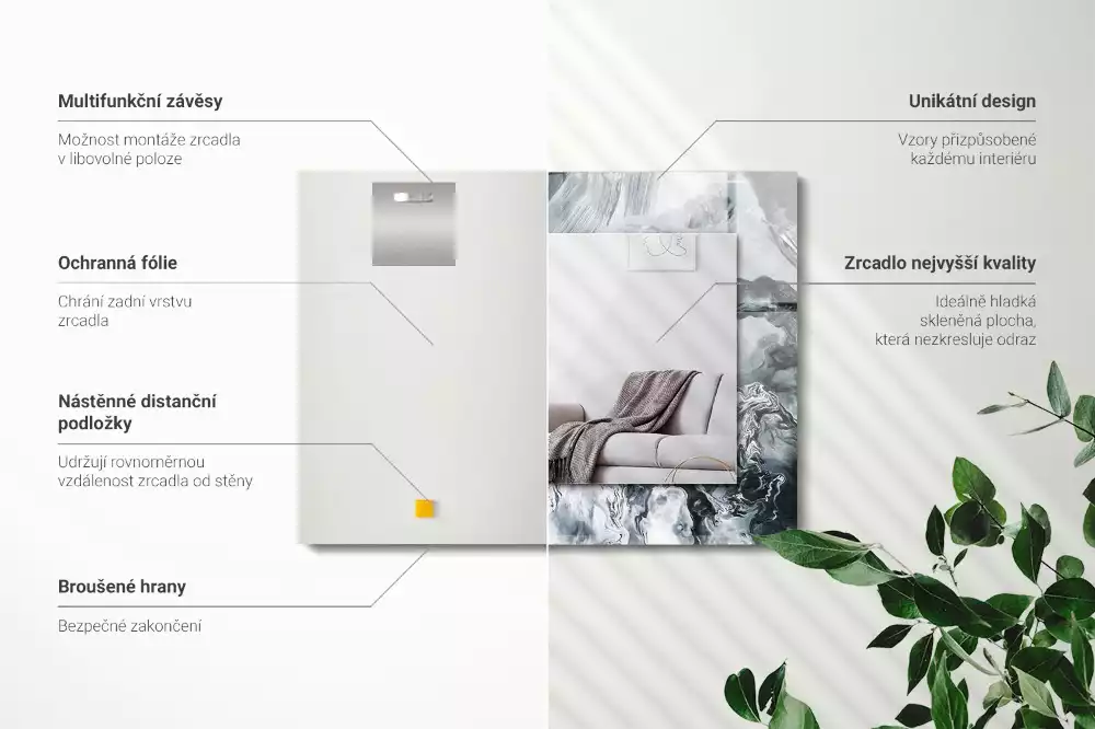 Lustro dekoracyjne prostokątne z nadrukiem przedstawiającym abstrakcyjną kompozycję malarską